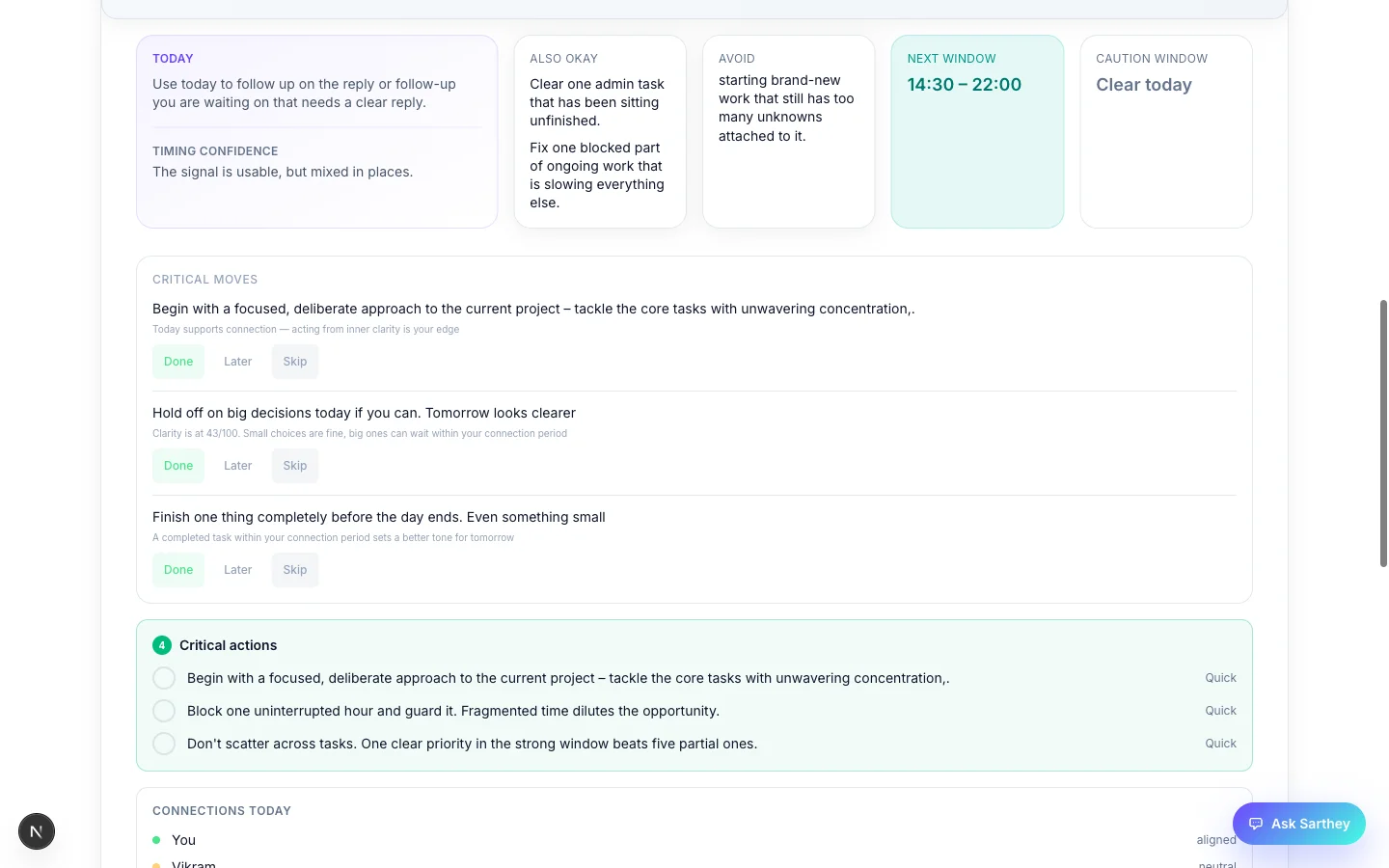 Critical moves and action items for the day
